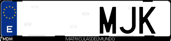 Imágen de matrícula de coche con letras MJK de España