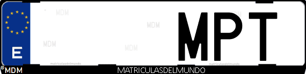 Imágen de matrícula de coche con letras MPT de España