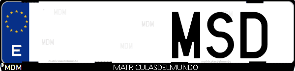 Imágen de matrícula de coche con letras MSD de España