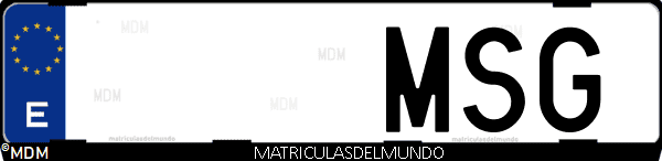 Imágen de matrícula de coche con letras MSG de España