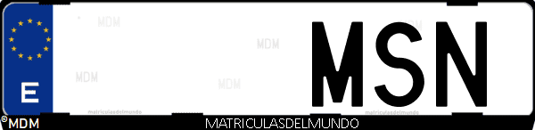 Imágen de matrícula de coche con letras MSN de España