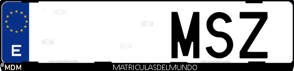 Imágen de matrícula de coche con letras MSZ de España