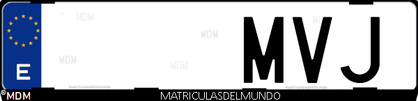 Imágen de matrícula de coche con letras MVJ de España