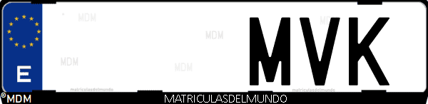 Imágen de matrícula de coche con letras MVK de España