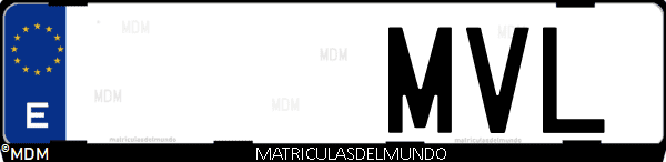 Imágen de matrícula de coche con letras MVL de España