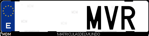 Imágen de matrícula de coche con letras MVR de España