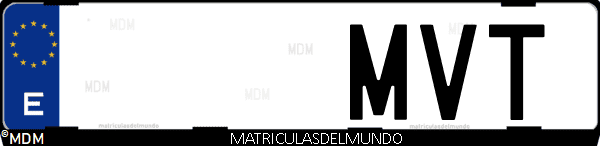 Imágen de matrícula de coche con letras MVT de España