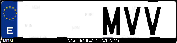 Imágen de matrícula de coche con letras MVV de España