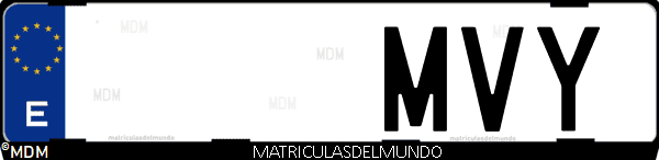 Imágen de matrícula de coche con letras MVY de España