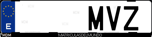 Imágen de matrícula de coche con letras MVZ de España