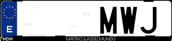 Imágen de matrícula de coche con letras MWJ de España