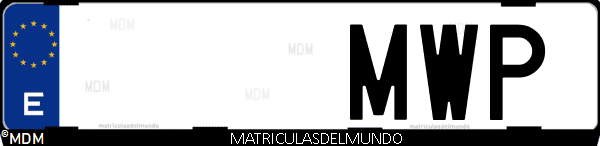 Imágen de matrícula de coche con letras MWP de España