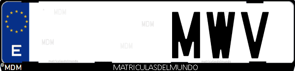 Imágen de matrícula de coche con letras MWV de España