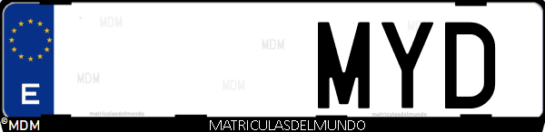 Imágen de matrícula de coche con letras MYD de España