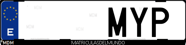 Imágen de matrícula de coche con letras MYP de España