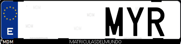 Imágen de matrícula de coche con letras MYR de España