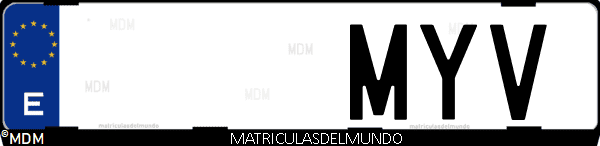 Imágen de matrícula de coche con letras MYV de España