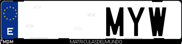 Imágen de matrícula de coche con letras MYW de España