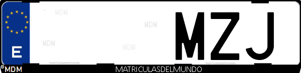 Imágen de matrícula de coche con letras MZJ de España