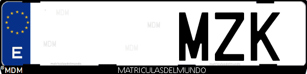 Imágen de matrícula de coche con letras MZK de España