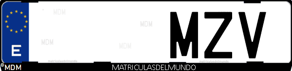 Imágen de matrícula de coche con letras MZV de España