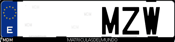 Imágen de matrícula de coche con letras MZW de España