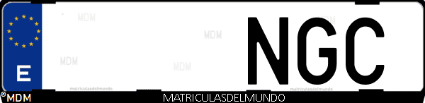 Matrícula de coche de España con letras NGC, emitida en 2025