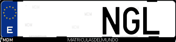 Matrícula de coche de España con letras NGL, emitida en 2025