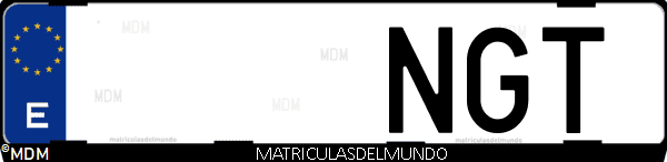 Matrícula de coche de España con letras NGT, emitida en 2025