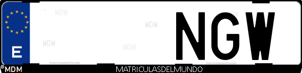 Matrícula de coche de España con letras NGW, emitida en 2025