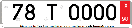 Matrícula de coche de España TURISTA TEMPORAL