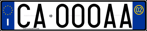 Matrícula italiana CA000AA correspondiente a marzo de 2002