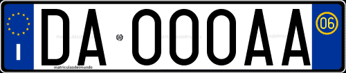 Matrícula italiana DA000AA correspondiente a febrero de 2006