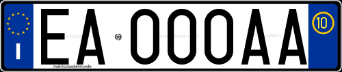 Matrícula italiana EA000AA correspondiente a mayo de 2010