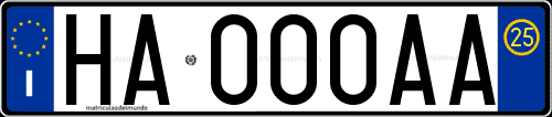 Matrícula italiana HA000AA correspondiente a mayo de 2025