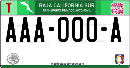 Placa de matrícula vehicular automovil mexicana de Baja California Sur