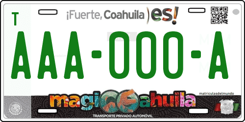 Placa de matrícula vehicular automovil mexicana de Coahuila