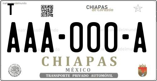 Placa de matrícula vehicular automovil mexicana de Chiapas