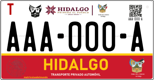Placa de matrícula vehicular automovil mexicana de Hidalgo