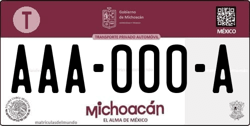 Placa de matrícula vehicular automovil mexicana de Michoacán
