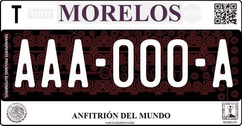 Placa de matrícula vehicular automovil mexicana de Morelos
