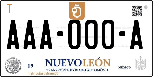 Placa de matrícula vehicular automovil mexicana de Nuevo León