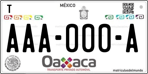Placa de matrícula de México de Oaxaca
