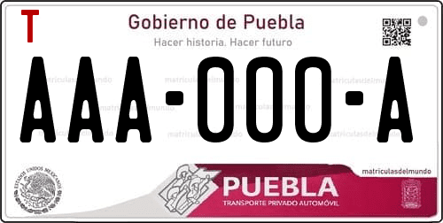 Placa de matrícula de México de Puebla