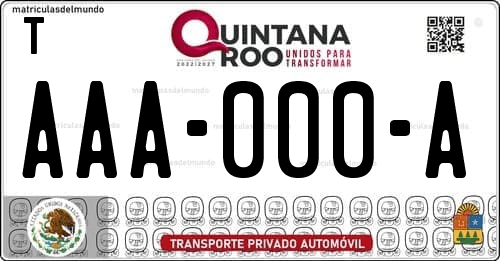 Placa de matrícula vehicular automovil mexicana de Quintana Roo