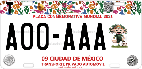 Placa de matrícula vehicular automovil mexicana de Ciudad de México CDMX
