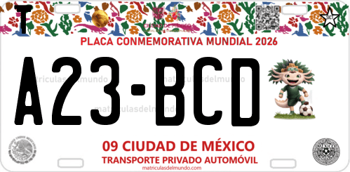 Placa de matrícula de México especial para mundial fútbol 2026