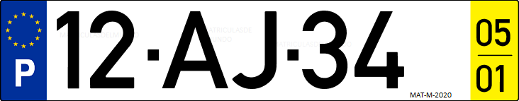 Matrícula de coche de Portugal con matrícula AJ