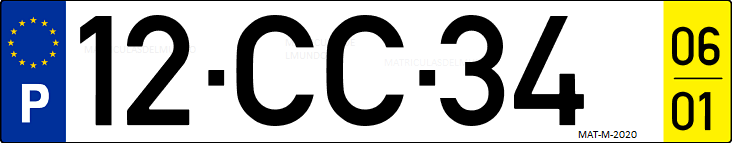 Matrícula de coche de Portugal con matrícula CC