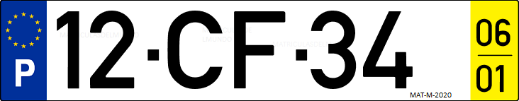 Matrícula de coche de Portugal con matrícula CF